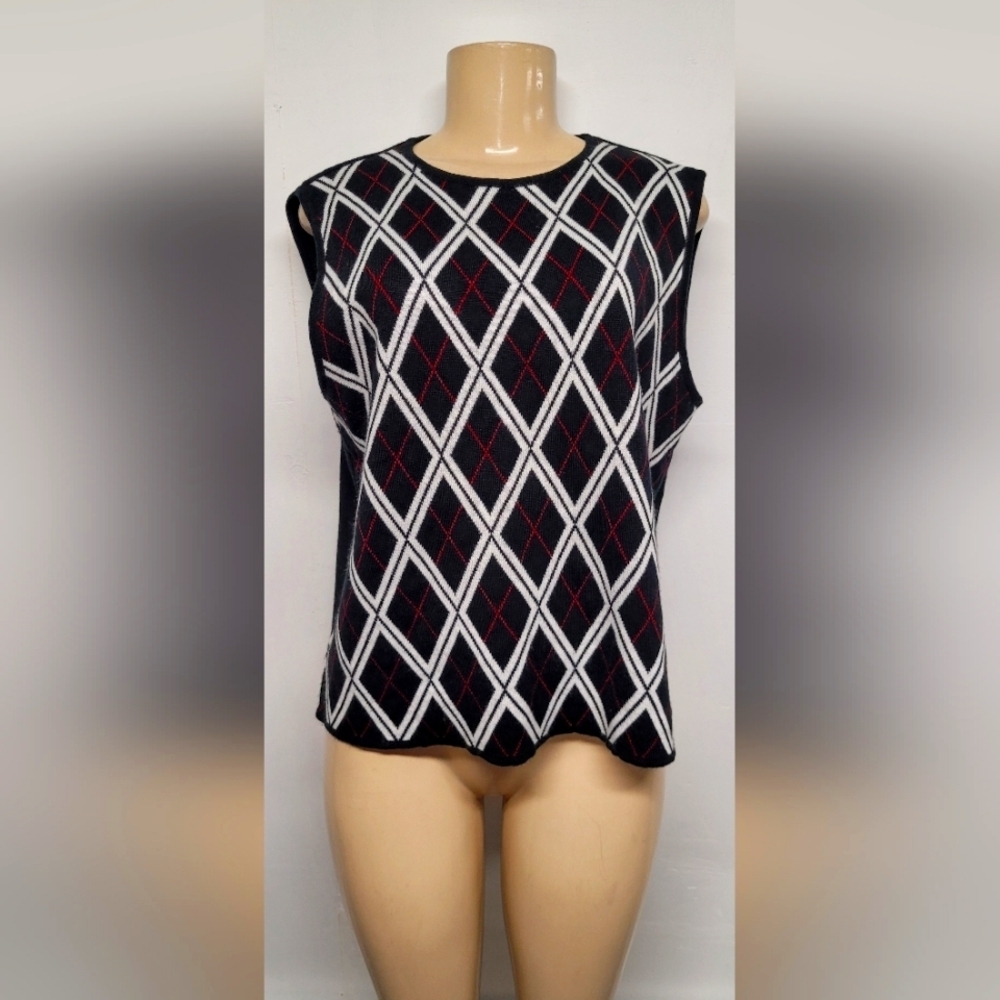 Erika Argyle Sweater Knit Vest XL